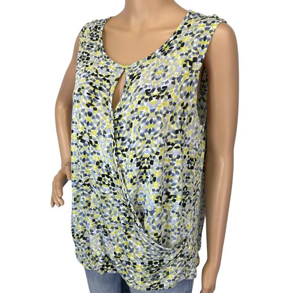 2/$30 Cabi Mosaic Crossover Faux Wrap Top Yellow Sleeveless Size M - Picture 5 of 10